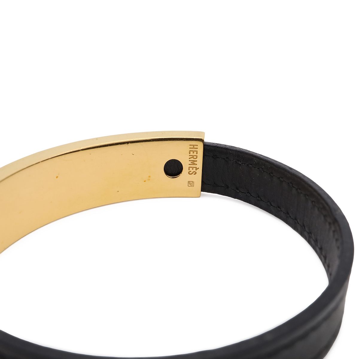 Hermes Bracelet Bangle Leather Black Gold — view 4