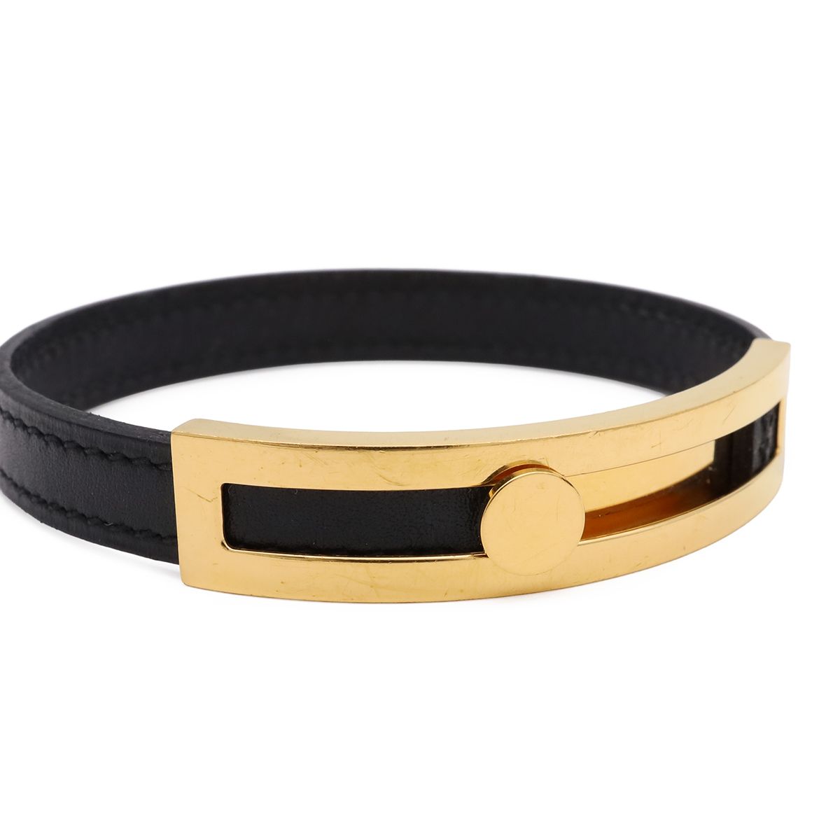 Hermes Bracelet Bangle Leather Black Gold — view 3