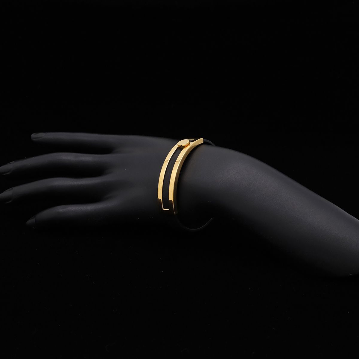 Hermes Bracelet Bangle Leather Black Gold — view 5