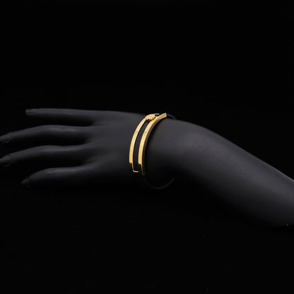 Hermes Bracelet Bangle Leather Black Gold — view 5