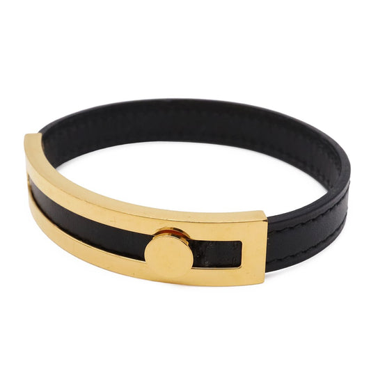 Hermes Bracelet Bangle Leather Black Gold