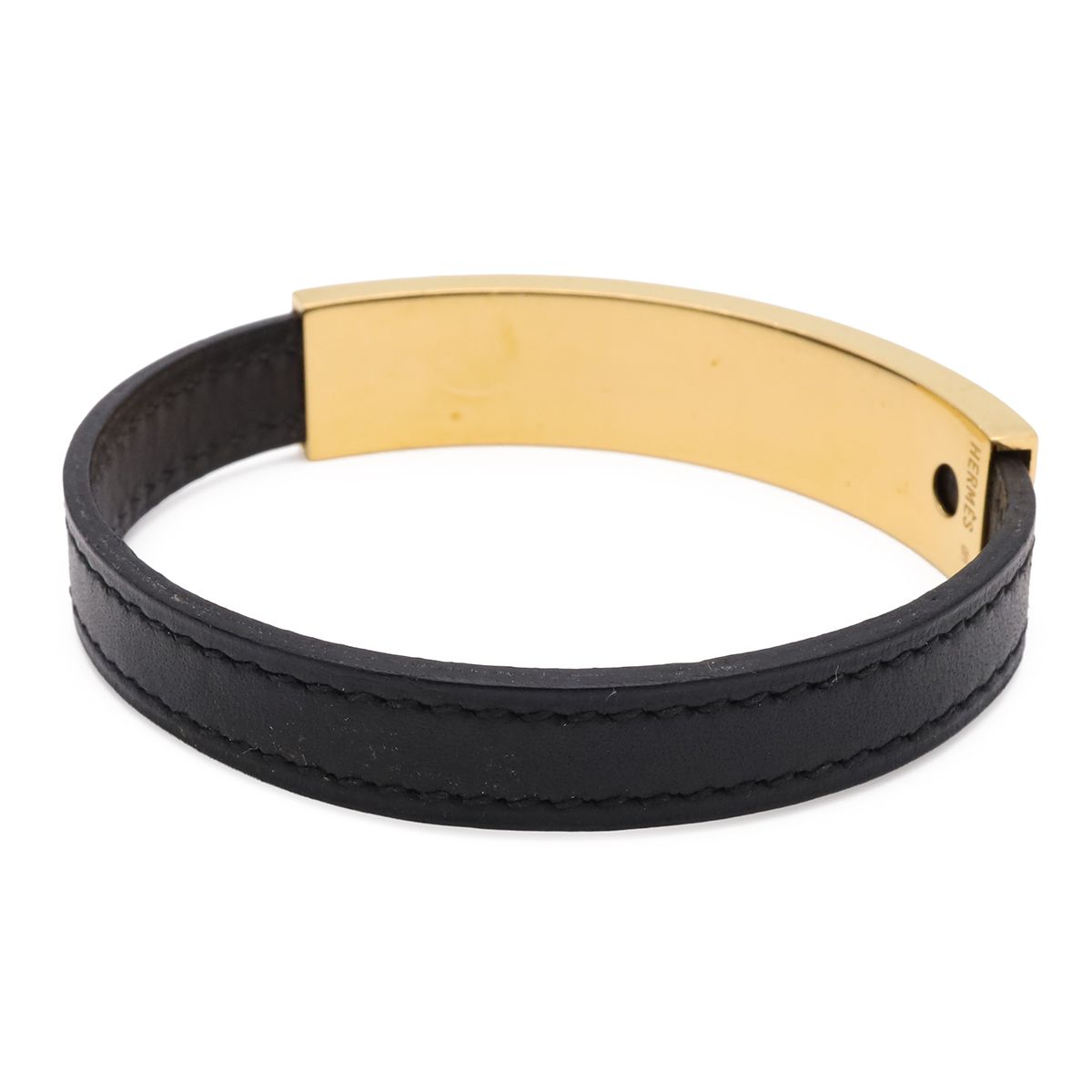 Hermes Bracelet Bangle Leather Black Gold — view 2