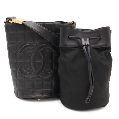 Chanel Choco Bar CC Logo Shoulder Bag Leather Black