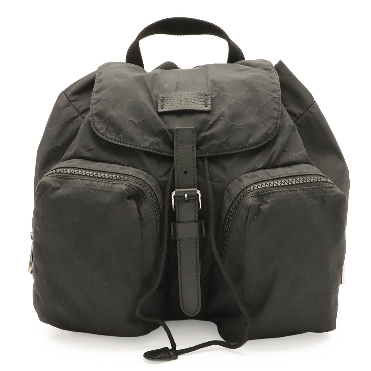 Gucci GG Nylon Backpack Leather Black Silver