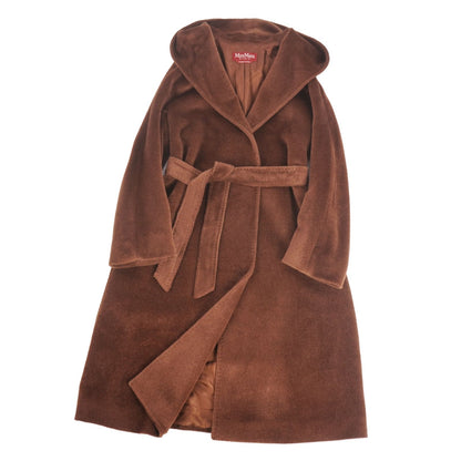 Max Mara Studio Coat Longcoat with Belt Buttonless Outer Alpaca Wool Brown