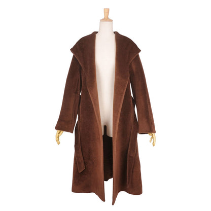 Max Mara Studio Coat Longcoat with Belt Buttonless Outer Alpaca Wool Brown — view 4