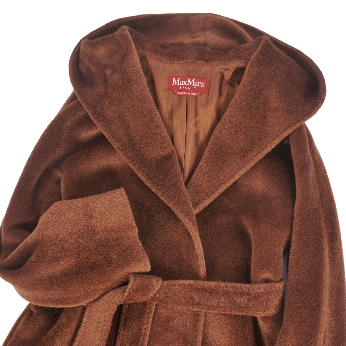 Max Mara Studio Coat Longcoat with Belt Buttonless Outer Alpaca Wool Brown — view 2