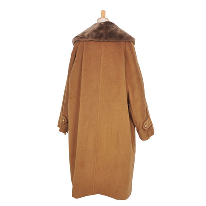 Max Mara Wool Cashmere Coat Long White Tag Buttonless Collar Fur Brown — view 6