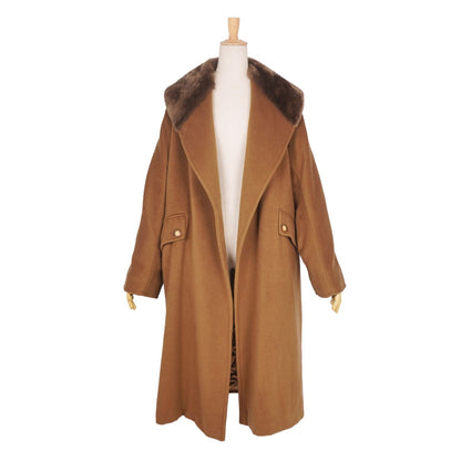 Max Mara Wool Cashmere Coat Long White Tag Buttonless Collar Fur Brown — view 4