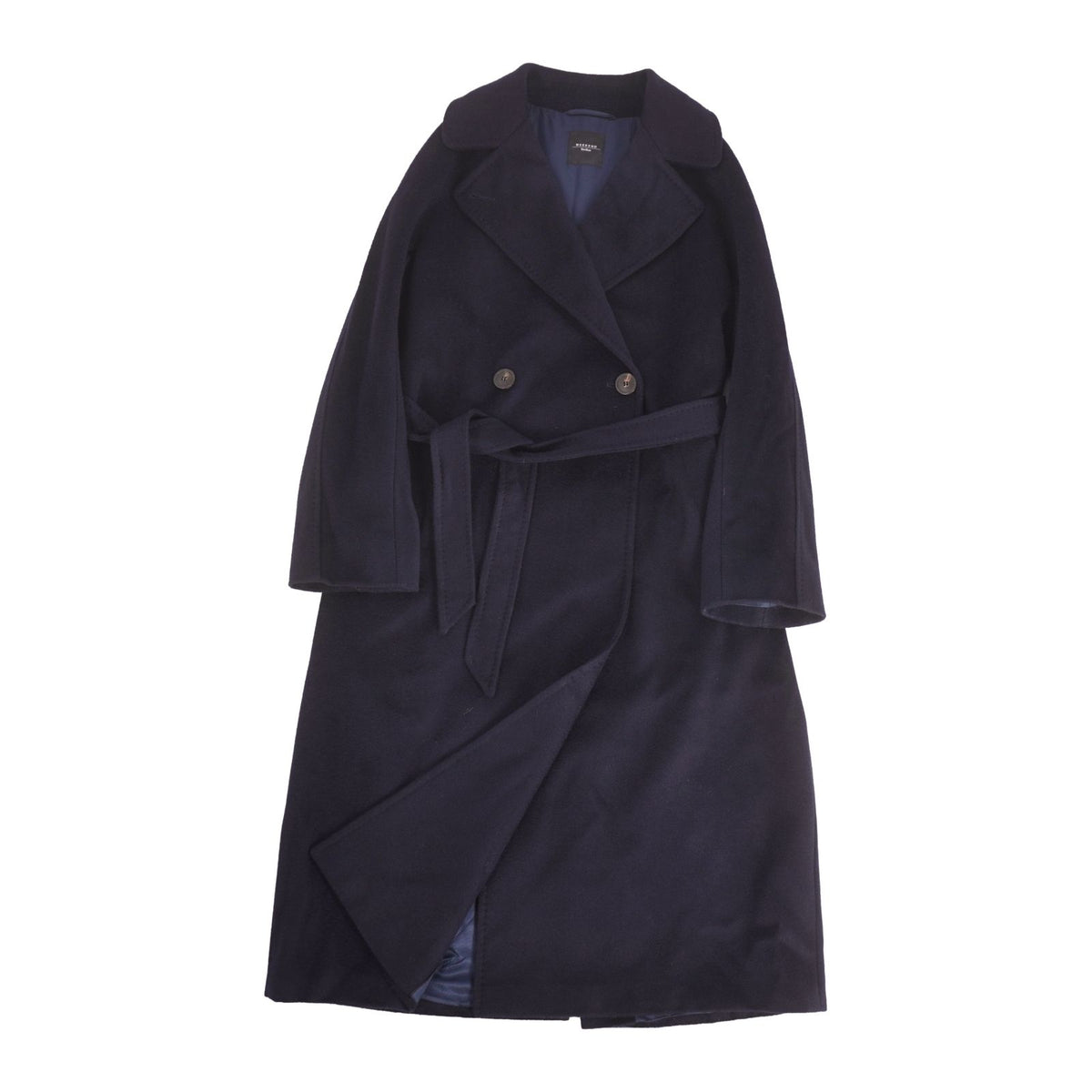 Max Mara Weekend Coat Long with Belt Double Breasted Wool Navy