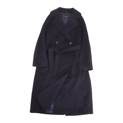 Max Mara Weekend Coat Long with Belt Double Breasted Wool Navy