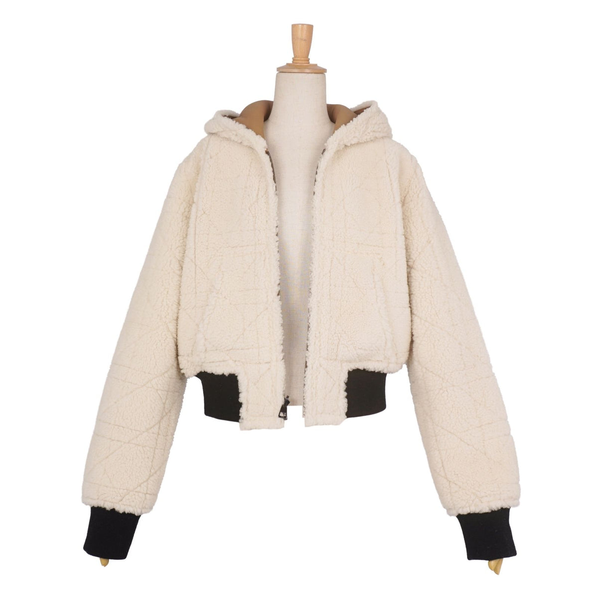 Dior Shearling Jacket Leather Hooded Reversible Cannage White US 6 — view 4