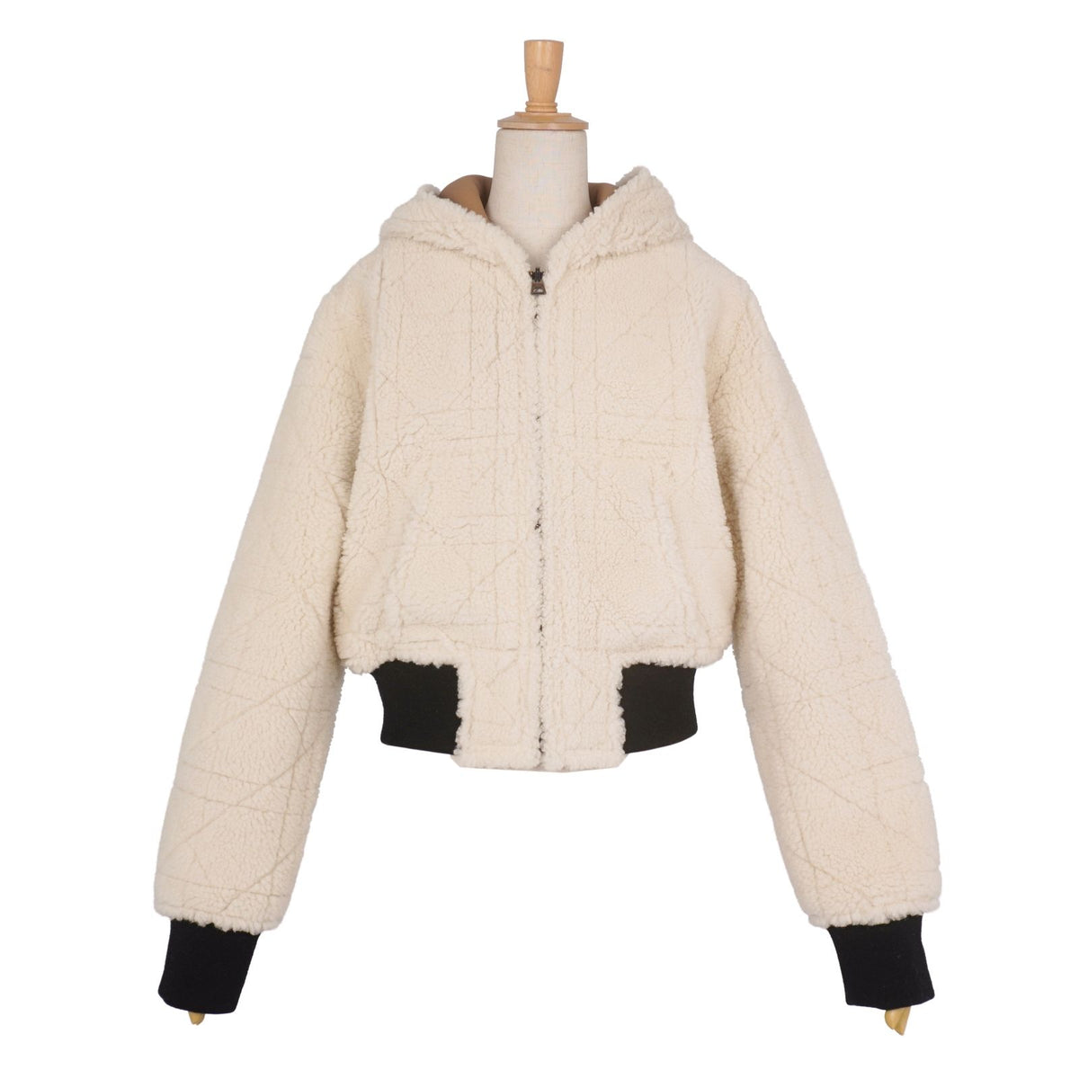 Dior Shearling Jacket Leather Hooded Reversible Cannage White US 6 — view 3