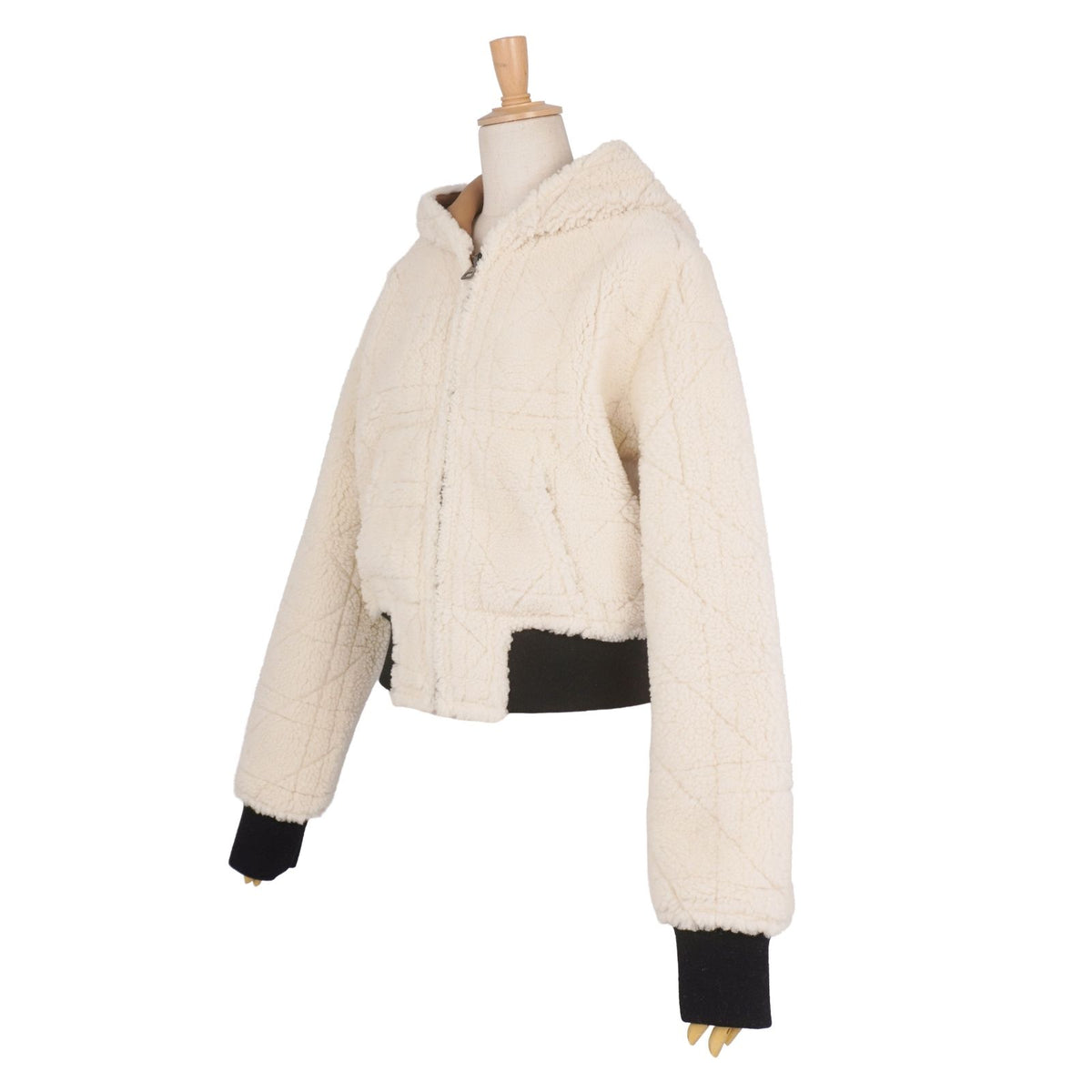 Dior Shearling Jacket Leather Hooded Reversible Cannage White US 6 — view 5