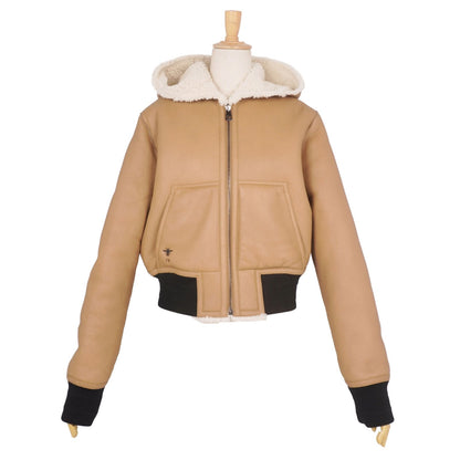 Dior Shearling Jacket Leather Hooded Reversible Cannage White US 6 — view 7