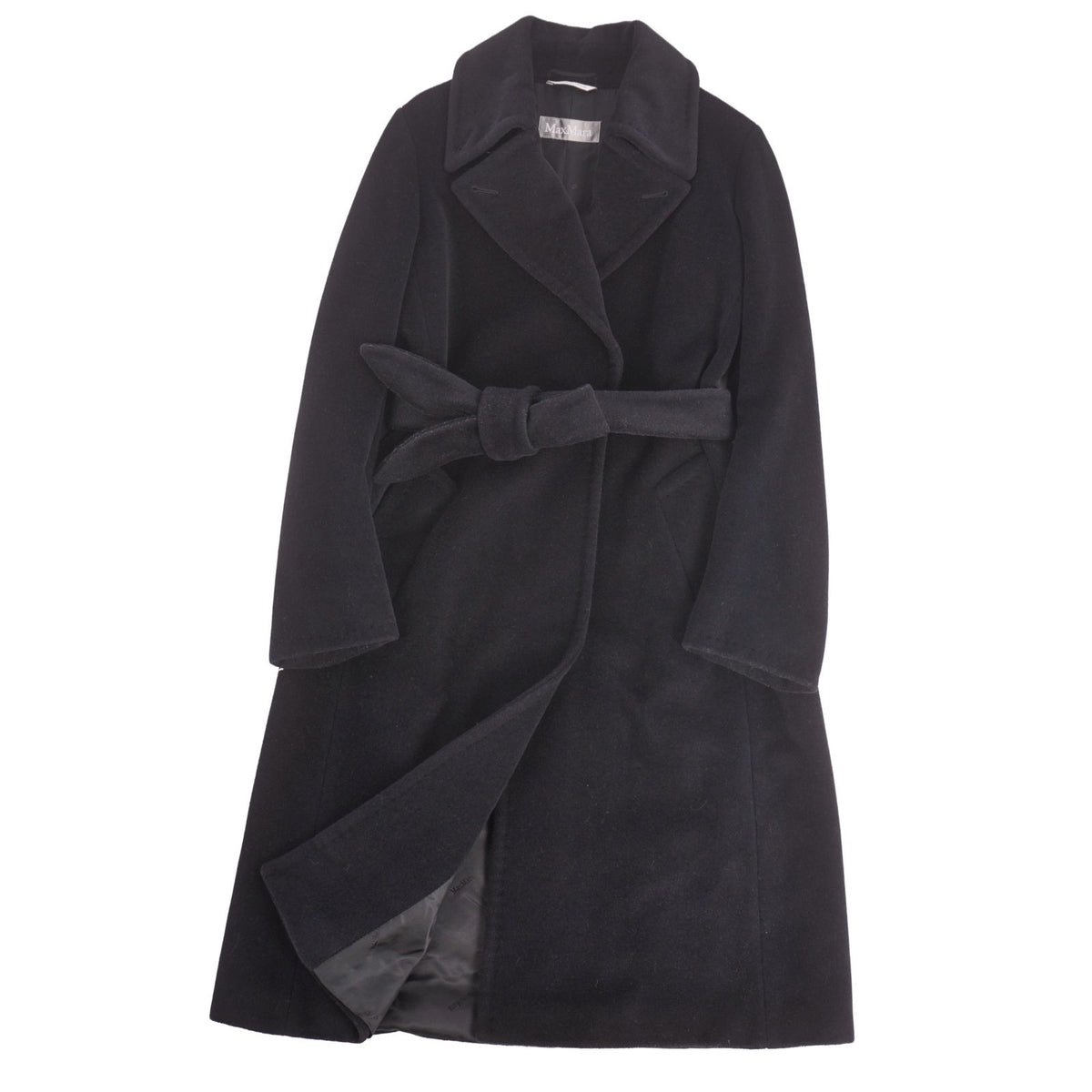 Max Mara Wool Angora Coat Long with Belt Black