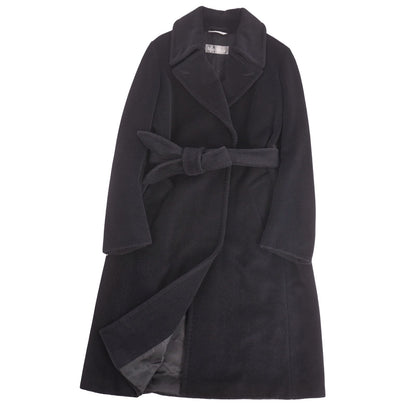 Max Mara Wool Angora Coat Long with Belt Black