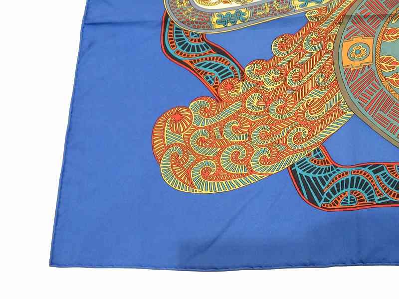 Hermes Scarf Carre 90 Step Art Des Steppes Silk Blue — view 4