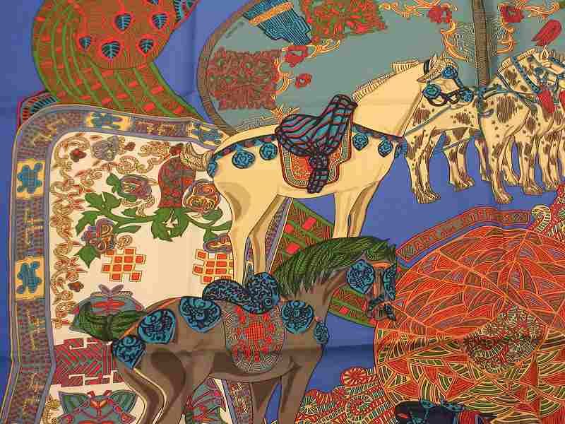 Hermes Scarf Carre 90 Step Art Des Steppes Silk Blue — view 5