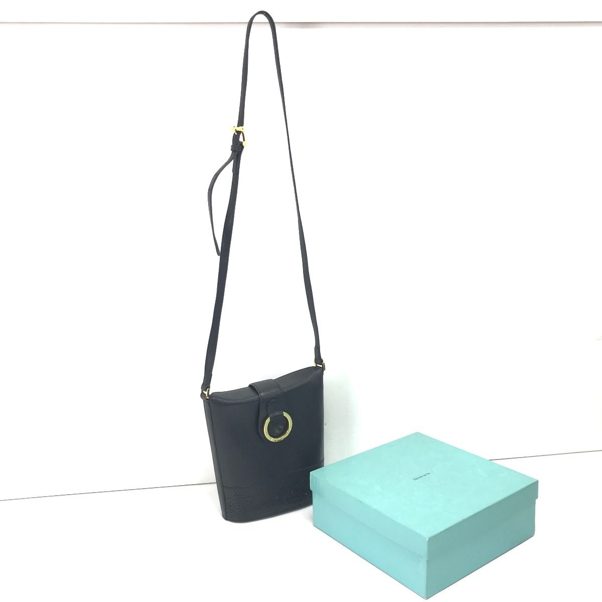 Tiffany & Co Shoulder Bag Perforated Leather Black