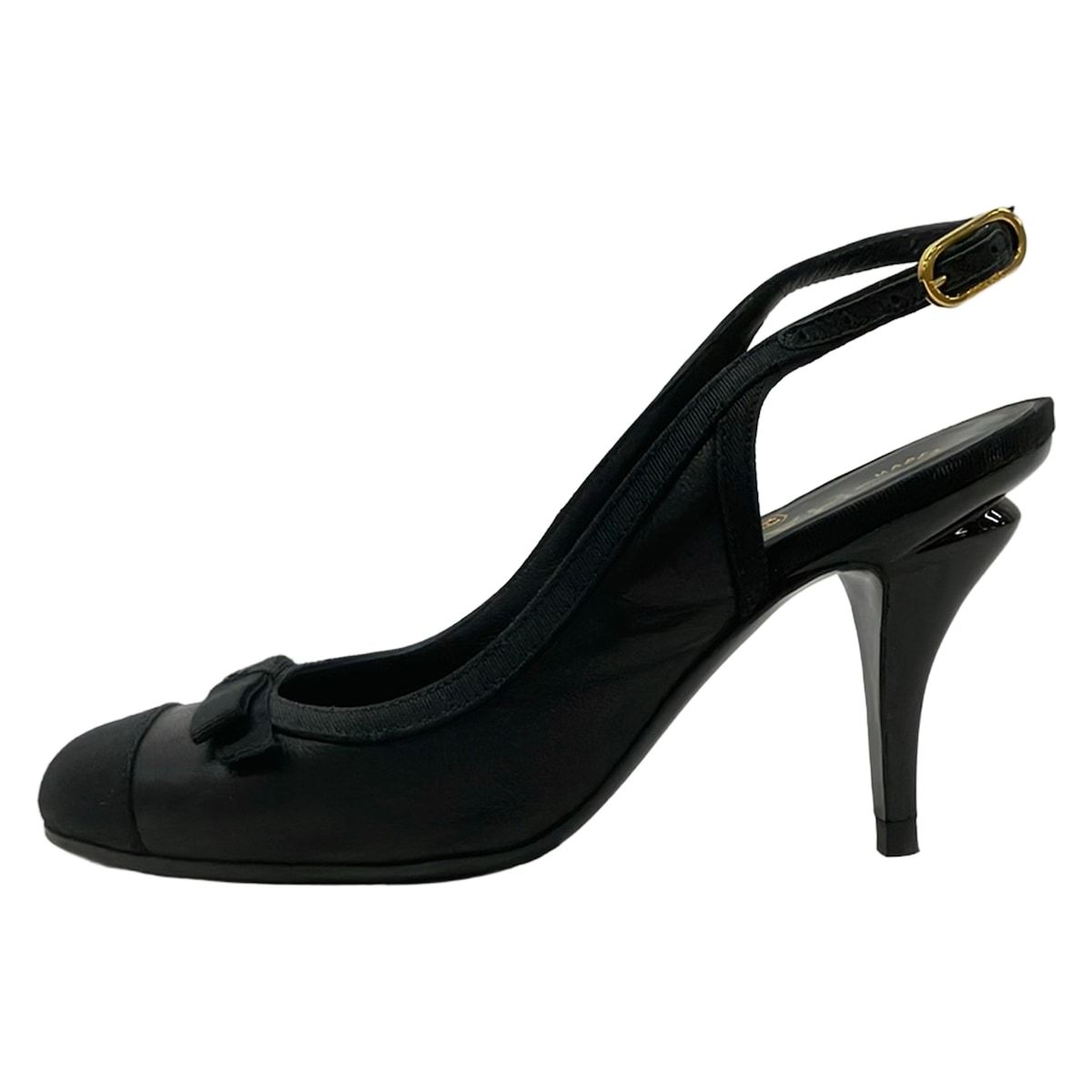 Chanel Sandals Black Ribbon CC Logo Lambskin