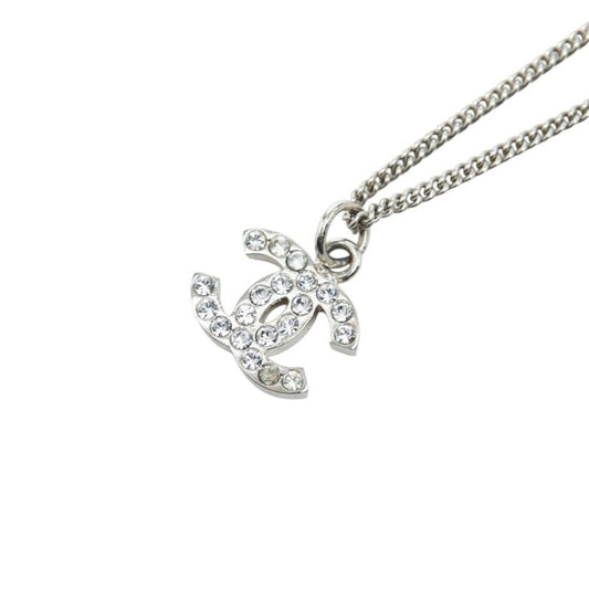 Chanel CC Logo Necklace Silver Metal Rhinestone