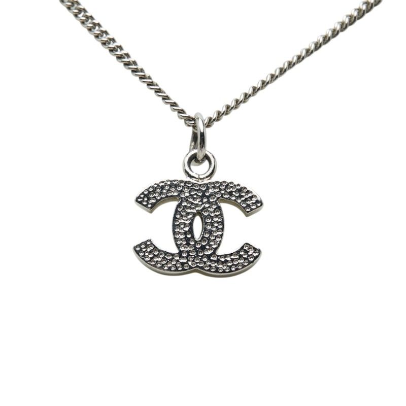 Chanel CC Logo Necklace Silver Metal Rhinestone — view 3