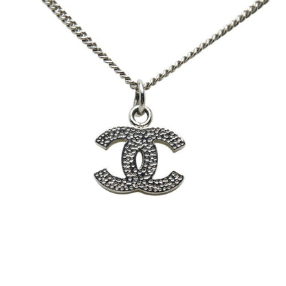Chanel CC Logo Necklace Silver Metal Rhinestone — view 3