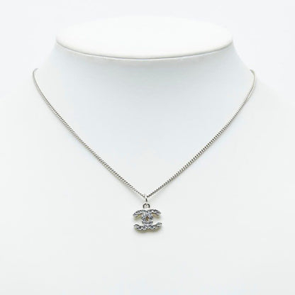 Chanel CC Logo Necklace Silver Metal Rhinestone — view 7