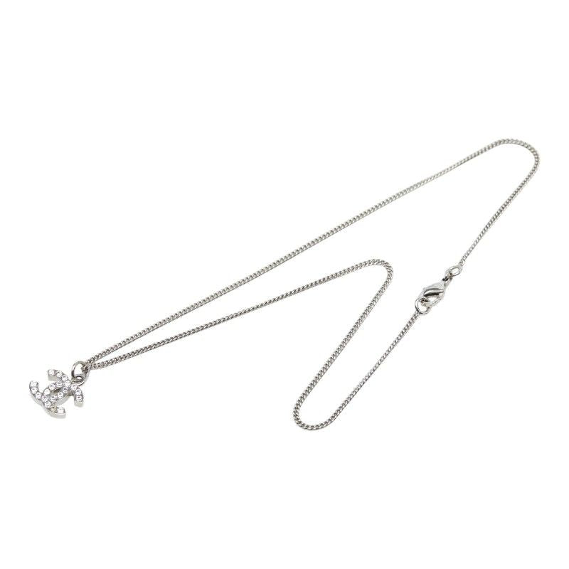 Chanel CC Logo Necklace Silver Metal Rhinestone — view 4