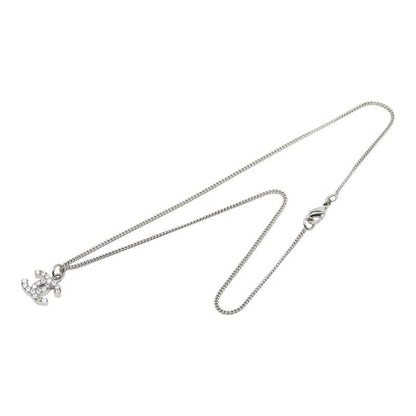 Chanel CC Logo Necklace Silver Metal Rhinestone — view 4