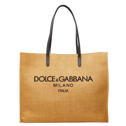 Dolce & Gabbana Logo Tote Shoulder Bag Brown Raffia Leather