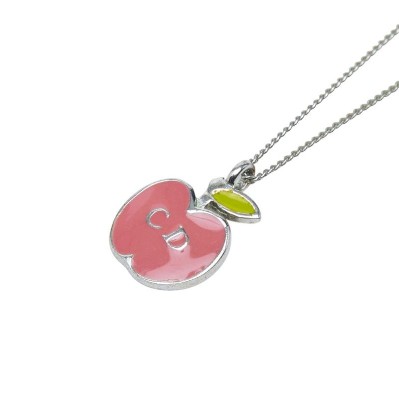 Dior Apple Motif Necklace Silver Pink Metal