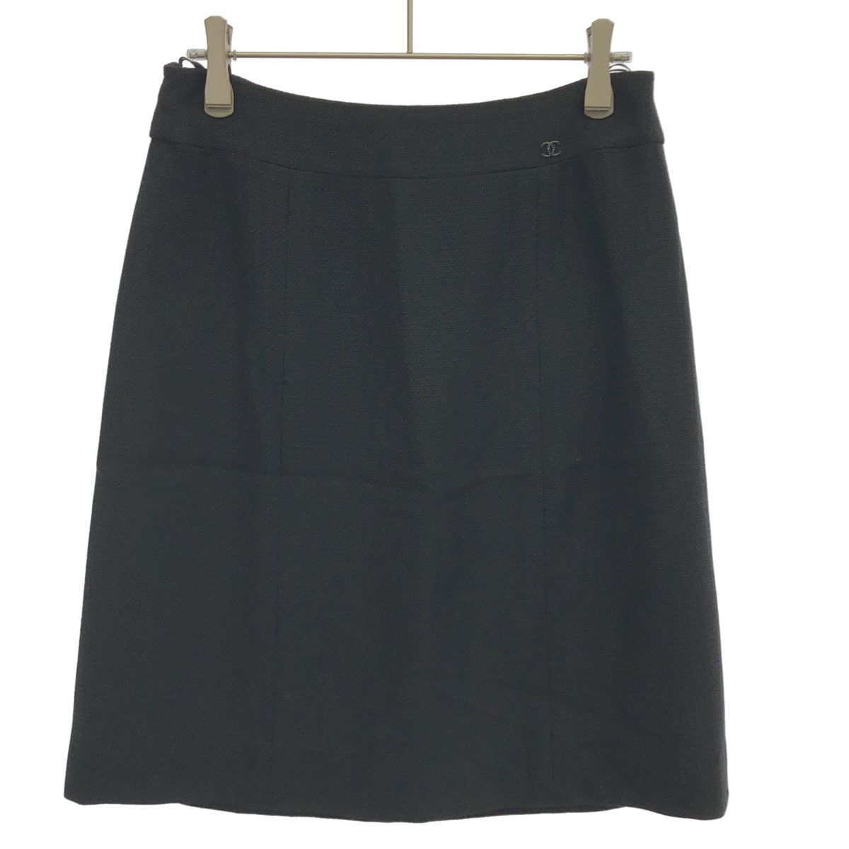 Chanel CC Logo Wool Silk Skirt Black 36