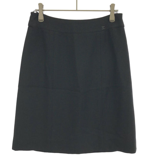 Chanel CC Logo Wool Silk Skirt Black 36
