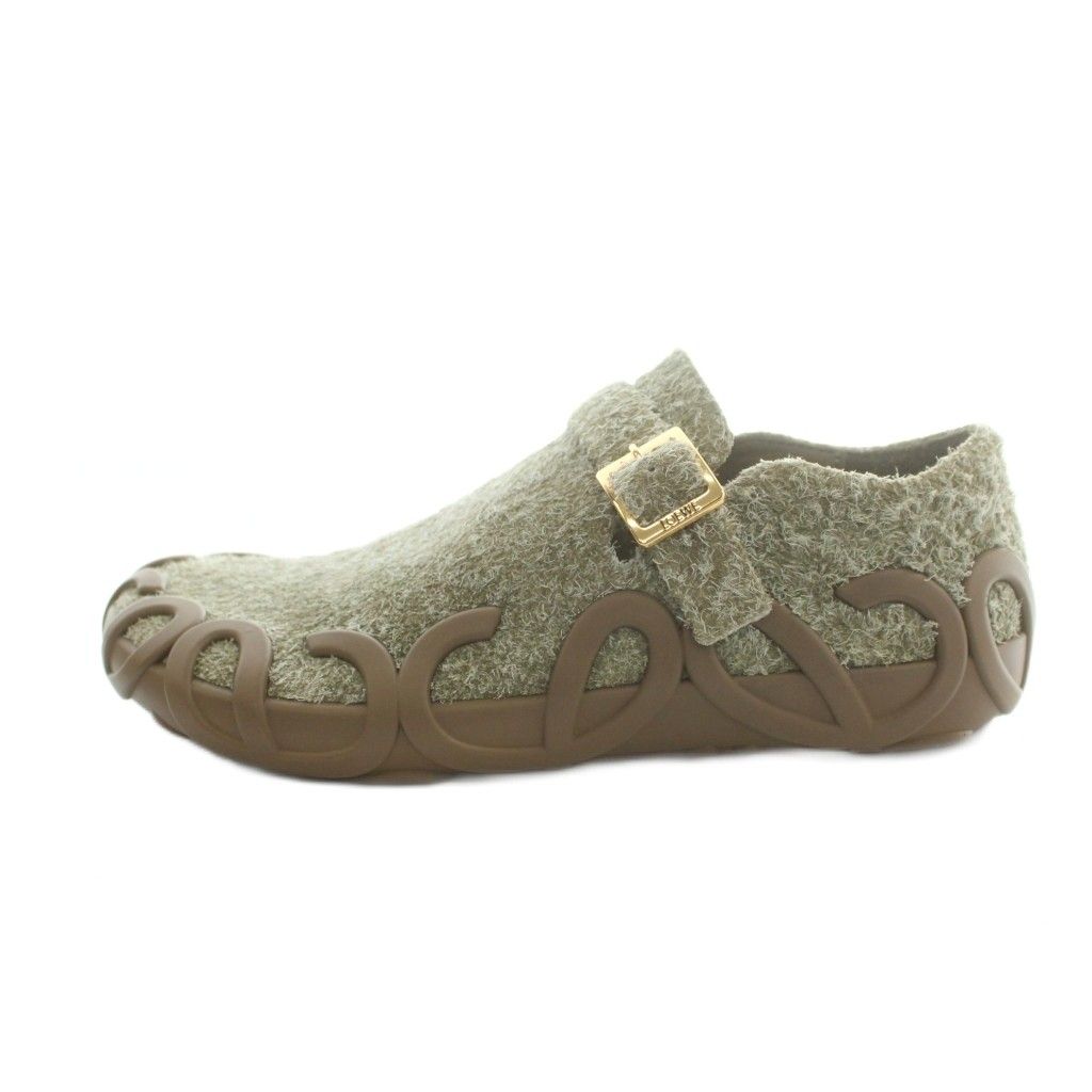 Loewe Rise Buckle Slip on Suede Khaki Brown Slippers — view 2