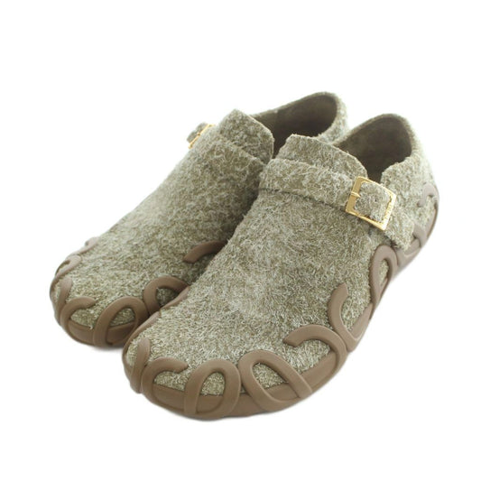 Loewe Rise Buckle Slip on Suede Khaki Brown Slippers