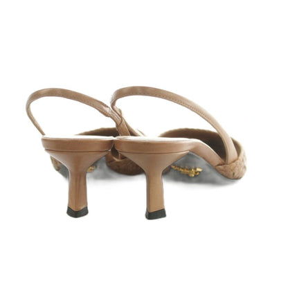 Prada Pumps Pointed Toe Woven Leather Slingback Brown Heels — view 5