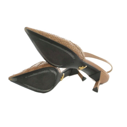 Prada Pumps Pointed Toe Woven Leather Slingback Brown Heels — view 6
