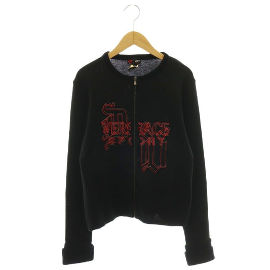 Versace Jacket Cardigan Knit Zip Up Logo Black