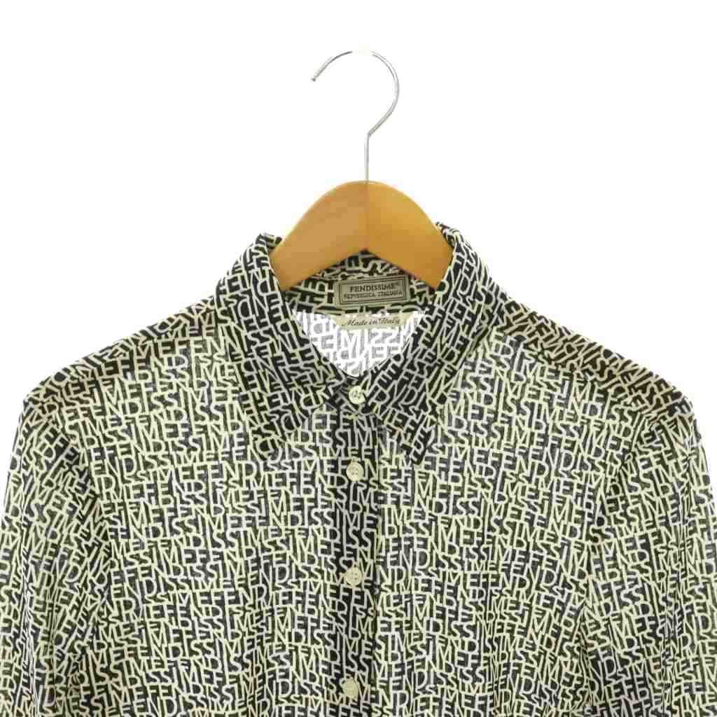 Fendissime Shirt Blouse Long Sleeve Logo All Over Print Black White 42 — view 3