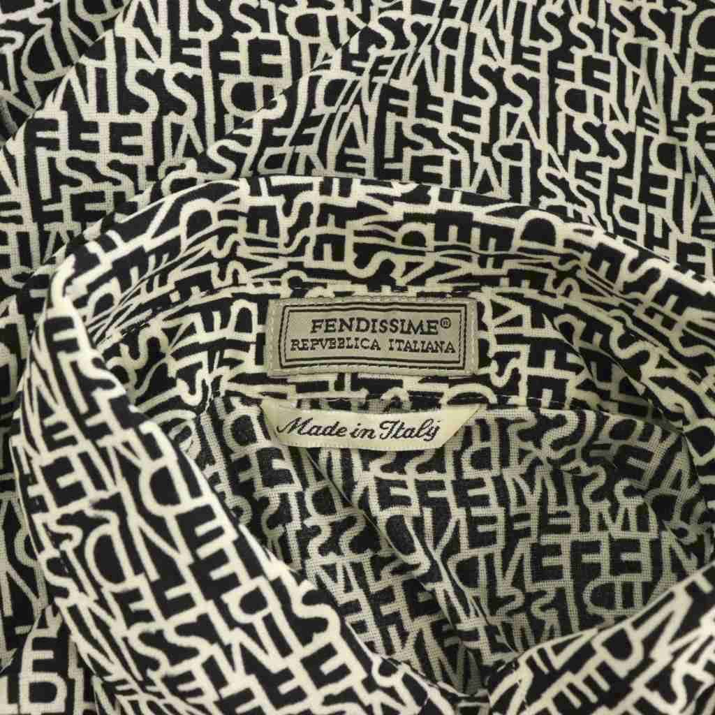 Fendissime Shirt Blouse Long Sleeve Logo All Over Print Black White 42 — view 5