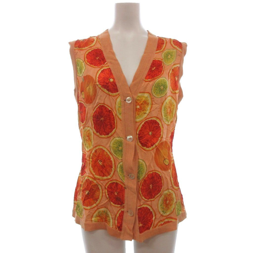 Gucci Vest Fruit All Over Print Tom Ford Era Linen Silk Orange