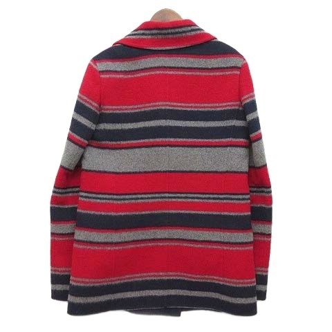 Celine Wool Double Face Border Peacoat Red Navy Gray Coat 36 — view 2