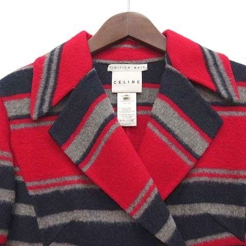 Celine Wool Double Face Border Peacoat Red Navy Gray Coat 36 — view 3