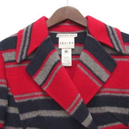 Celine Wool Double Face Border Peacoat Red Navy Gray Coat 36 — view 3