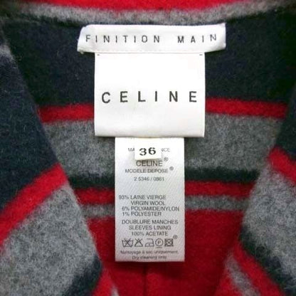 Celine Wool Double Face Border Peacoat Red Navy Gray Coat 36 — view 4