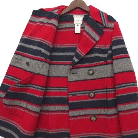 Celine Wool Double Face Border Peacoat Red Navy Gray Coat 36 — view 6