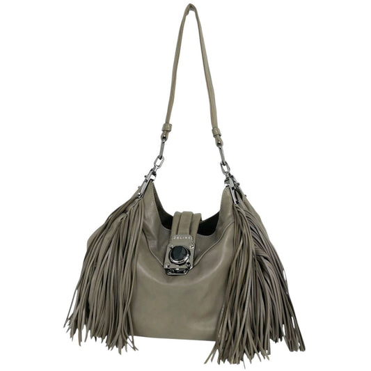 Celine Shoulder Bag Fringe Leather Gray