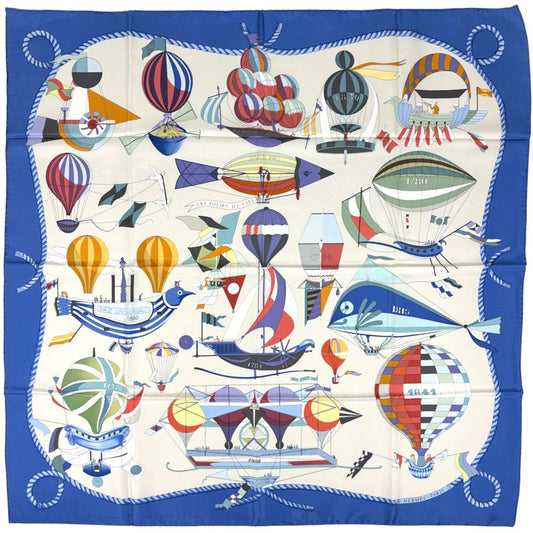 Hermes Carre 90 les Folies du Ciel Scarf Sky Madness Silk Blue Multicolor